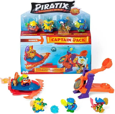 Produktbild von Magic Box | Piratix Shark Treasure Captain Pack - 4 Figuren - Abenteuerliche Schatzsuche - Outlet-Angebot!