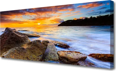 Produktbild von Tulup Leinwand-Bilder 125x50 Wandbild Canvas Kunstdruck Steine Meer Sonne Landschaft