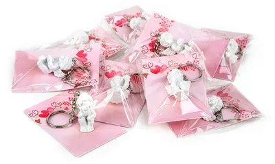 Produktbild von 10 weiße Schlüsselanhänger Schutzengel + rosa Schmuckkärtchen - kleine Gastgeschenke10 Stück