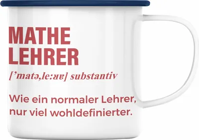 Produktbild von Trendation - Mathelehrer Emaille Tasse Mathematiker Emaille Tassen mit Spruch Lustig Emaille Emaille Tasse Geschenk Wie ein Normaler Lehrer (Blau)