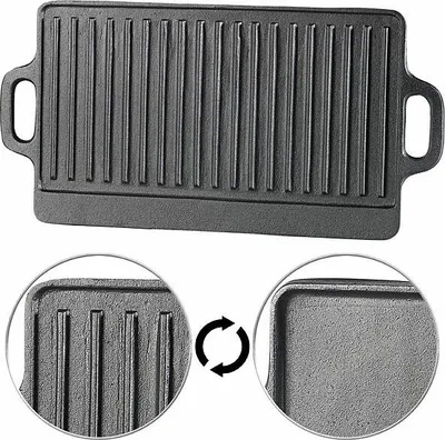 Image de Plaque-gril de cuisson réversible en fonte - 46 x 23 cm