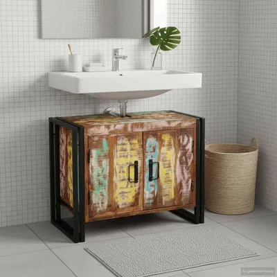 Image de vidaXL Meuble sous-lavabo Multicolore Bois massif upcyclé