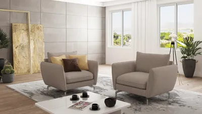 Produktbild von S-STYLE MÖBEL - Modernes Sessel Frema mit Silber Metall Füßen aus Dunkelbeige Luxusmicrofaser, B/T/H: 103 cm / 92 cm / 87 cm