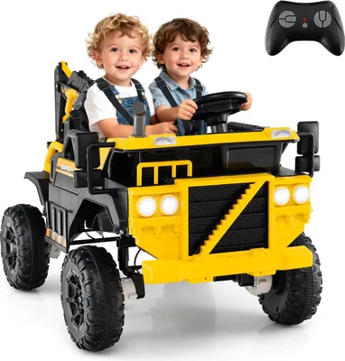 Produktbild von GOPLUS Kinder Elektro Bagger, 24V Aufsitzbagger mit 3 Sitzen, Schaufel, Musik & LED-Lichtern, Kinderfahrzeug mit Sound, Hupe, für 3-8 Jahre