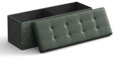 Produktbild von SONGMICS Sitzhocker mit Stauraum, klappbare Sitzbank, 38 x 110 x 38 cm Fußbank, Aufbewahrungsbox, bis 300 kg belastbar, für Wohnzimmer Schlafzimmer Flur, waldgrün LSF070C01