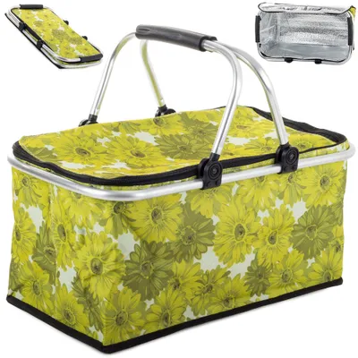 Produktbild von Alu Einkaufskorb Faltbar Picknick Korb Shoper Thermo-Picknickkorb Grün-Blume