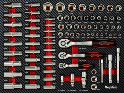 Produktbild von Mephisto Nusskasten und Ratschen Set Feinverzahnt in Soft Inlay in Carbonoptik