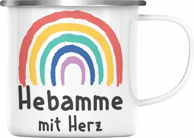 Produktbild von Trendation - Hebamme mit Herz Emaille Tasse Geschenk Geschenke mit Spruch Emaille Emaille Tasse Hebamme Dankeschön (Silber)