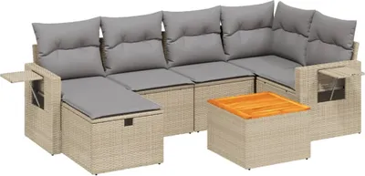 Imagen del producto de vidaXL Juego de sofá de jardín de 7 piezas con cojines, color beige, de ratán sintético