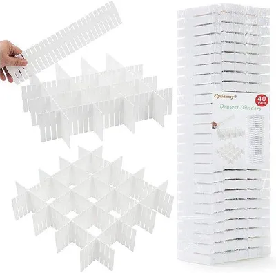 Produktbild von Unyqoos® Schubladenteiler 40 Stück, verstellbare Schubladen-Organizer für Unterwäsche, Socken & Kosmetik, weiß