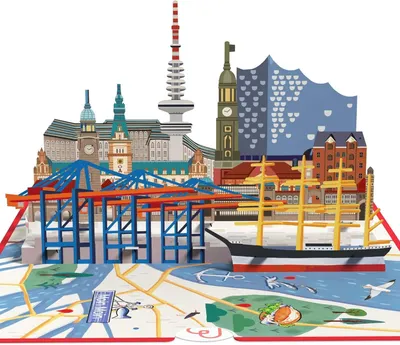 Imagen del producto de Tarjeta pop-up de Hamburgo en 3D, con motivo de la Elbphilharmonie, tipo tarjeta plegable, ideal para regalos