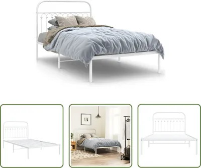 Produktbild von The Living Store Bettgestell mit Kopfteil Metall Weiß 107x203 cm