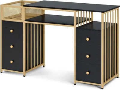 Produktbild von Schreibtisch mit Schubladen – Arbeitstisch/Schreibtischkonsole – Organisation für das Homeoffice – Viel Stauraum – 125 x 81 cm – Schwarz