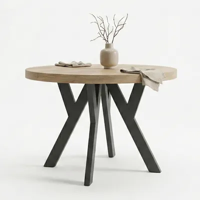 Produktbild von Dekori Runder Ausziehbarer Esstisch für Esszimmer, Wohnzimmer PERO, Loft-Stil, Skandinavische, Durchmesser: 110 /160 cm, Farbe: Eiche Sonoma / Schwarz