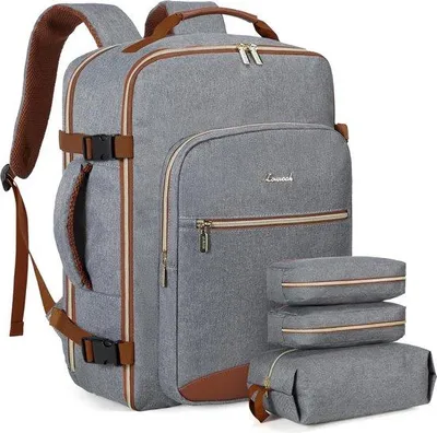 Obrázek produktu pro Uniqoos® Batoh na příruční zavazadla, 40 litrů – velký cestovní batoh pro ženy, 46 x 36 x 20 cm, vodotěsný, přihrádka na notebook o velikosti 17 palců, otevírání na 180 stupňů, šedá barva