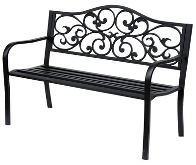 Image de Banc de jardin pour 3 personnes avec dossier élégant | Couleur : Noir | Dimensions : 127 x 60 x 89 cm