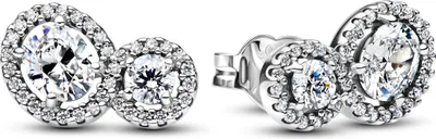 A pair of stud earrings with clear stones and silver metal.
