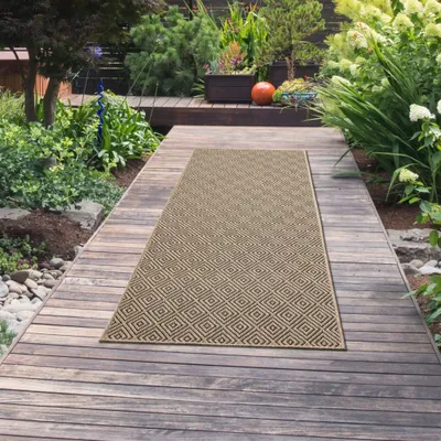 Obrázok produktu pre Koberec do interiéru aj exteriéru s kosoštvorcovým vzorom, béžovo-čierny, rozmery – 80 x 150 cm