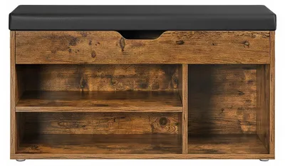 Zdjęcie produktu dla Szafka na buty z miejscem do przechowywania i 3 otwartymi przegródkami | Ciemnobrązowa/w stylu vintage | 80x30x44 cm