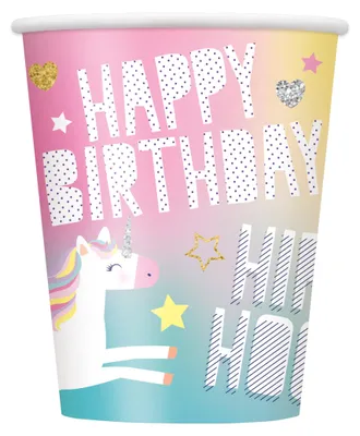 Produktbild von 8 Happy Birthday Einhorn Party Pappbecher 270 ml für Feiern - Einheitsgröße