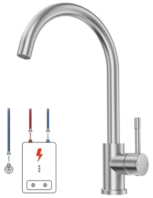 Produktbild von Niederdruck Armatur Küche Edelstahl für Durchlauferhitzer 360° drehbar mit 3 Anschlüssen gebürstet