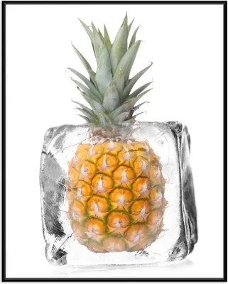 Produktbild von Wallario Wandbild Ananas in Eiswürfel - Eiskaltes Obst, Größe: 40,30 x 50,30 cm, Poster mit schwarzem Aluminiumrahmen