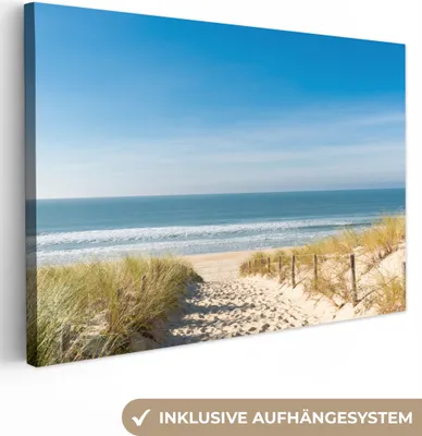 Produktbild von MuchoWow® - Leinwandbilder - Strand - Meer - Düne - Sand - Sommer, Wandbild, Wanddeko Bilder Wohnzimmer, 60x40cm