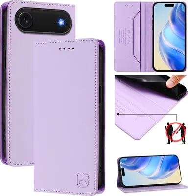 Produktbild von Lederhülle für iPhone Air Hülle Flip Brieftasche Kartenfächern Ständer Schutzhülle Violett