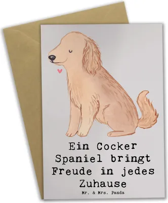 Produktbild von Mr. & Mrs. Panda Glückwunschkarte Cocker Spaniel Freude - Grau Pastell - Geschenk, Grußkarten, Hunderassen, Hunderasse, energiegeladener Hund, Grußkarte, Glück, Liebe