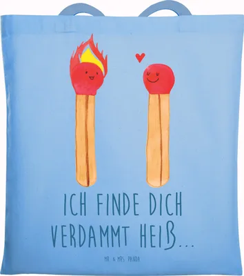 Produktbild von Mr. & Mrs. Panda Shopping Tasche Streichhölzer - Sky Blue - Geschenk, Laptoptasche, Liebesgeschenk, Tote Bag, Jutebeutel, Liebesbeweis, Einkaufstasche, Freundin