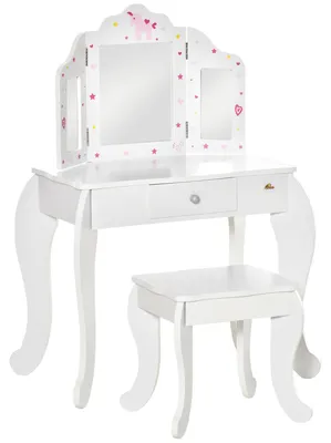 Immagine prodotto di Postazione Trucco Specchiera Giocattolo per Bambini in Legno Bianca