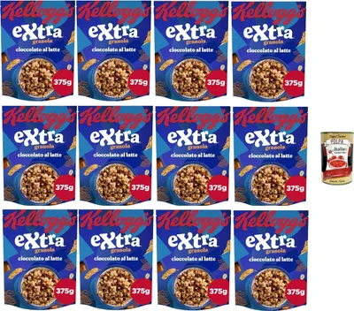 Produktbild von Cereali Extra "Cioccolato al latte" | Probieren Sie Vollmilchschokolade| breakfast Cereals, Müsli mit knusprigem Hafer | 12x 375g + Italian Gourmet polpa 400g