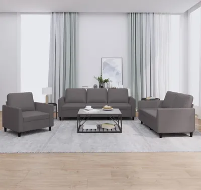 Produktbild von Cloris Designermöbel 3-tlg. Sofagarnitur mit Kissen Grau Kunstleder 2024 Neu