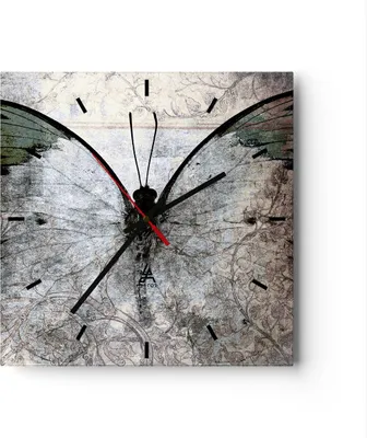 Produktbild von Wanduhr - Quadrat - Glasuhr - Schmetterling Abstraktion - 40x40cm - Schleichendes Uhrwerk - Lautlos - zum Aufhängen bereit - Dekoration Modern - Wanddekoration aus Glas - C3AC40x40-3679