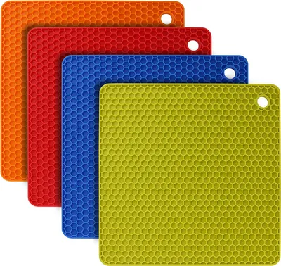 Produktbild von Topf Untersetzer 4pcs Silikon Topflappen Topfuntersetzer Spülmaschinenfest Hitzebeständigerung Rutschfest und Hitzebeständig bis 250°C, Wabenmuster - Multicolor