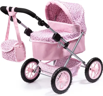 Produktbild von Bayer Design 13002AA Puppenwagen Trendy mit Tasche, verstellbarem Griff, großen Rädern, integriertem Korb, Leoparden-Muster