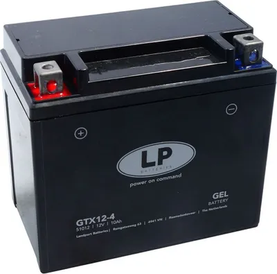 A black gel battery with red and blue terminal connectors.