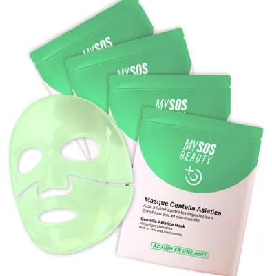 Produktbild von 4 Kollagen-Masken gegen Unreinheiten – Centella Asiatica, Niacinamid & Zink – My SOS Beauty – Hydrogel-Maske gegen Akne, Beruhigend & reinigend