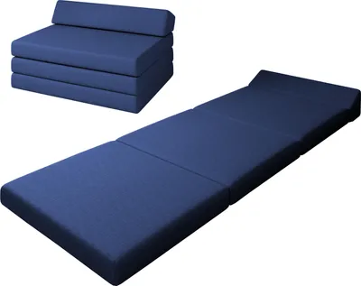 Produktbild von sunnypillow Premium Klappmatratze mit Kopfteil 80 x 220 x 10cm Blau 4-teilige Faltmatratze mit abnehmbarem Bezug Schaumstoff extra dick 10cm Matratze klappbar Gästematratze Reisematratze