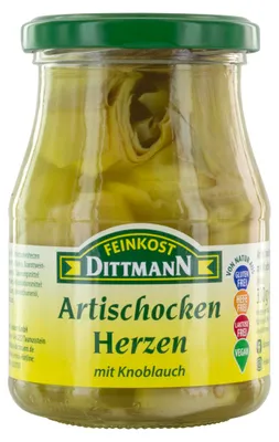 Produktbild von Feinkost Dittmann Artischockenherzen mit Knoblauch 370g 2er Pack