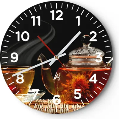 Produktbild von Wanduhr - Rund - Glasuhr - Asien tee geschmack topf - 40x40cm - Schleichendes Uhrwerk - Lautlos - zum Aufhängen bereit - Dekoration Modern - Wanddekoration aus Glas - C4AR40x40-2253