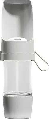 Produktbild von Trink- und Futterflasche für Haustiere, auslaufsicher, tragbar, Einhandbedienung, für Hunde, Katzen und Kaninchen, Grau