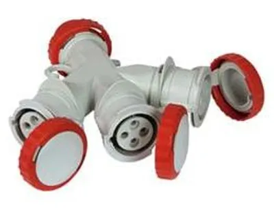 Obrázek produktu pro Průmyslový adaptér 380 V se zástrčkou a 3 zásuvkami CEE 309, IP67 – 16 A, červená barva, 73140