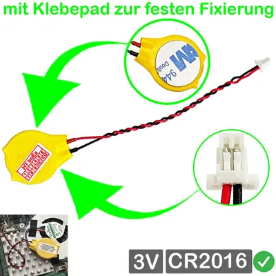 Produktbild von RTC CR2016 CMOS Batterie Stecker kabel kompatibel mit DELL P/N: 023.22032.0901