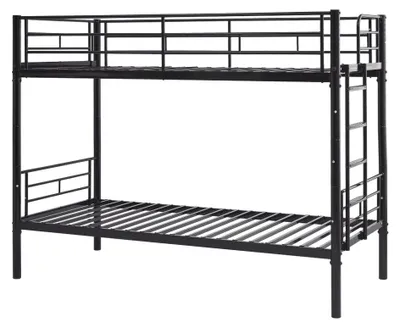Zdjęcie produktu dla Łóżeczko dziecięce - łóżko piętrowe - 90 x 200 cm - metalowe - możliwość przekształcenia w dwa pojedyncze łóżka - barierki ochronne - drabinka - kolor czarny
