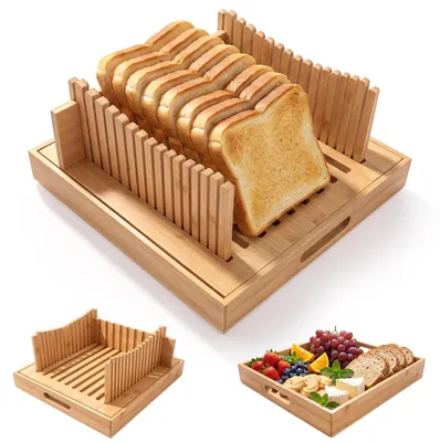Bambus-Brotschneidemaschine mit Krümelschublade, faltbar