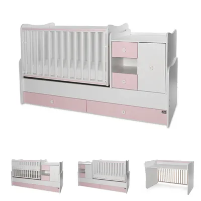 Produktbild von Lorelli Babybett, Jugendbett 3 in 1 Mini Max umbaubar, für 2 Kinder gleichzeitig pink