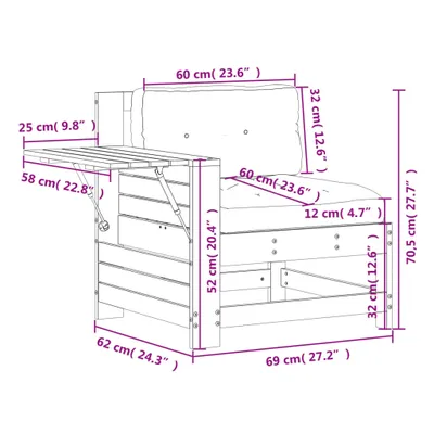 Produktbild von vidaXL Gartensofa mit Armlehne und Kissen Wachsbraun Massivholz Kiefer
