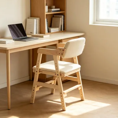 Produktbild von 1x Leinen Esszimmerstuhl mit Armlehnen,Verstellbarer Ergonomischer Stuhl 35-51cm,Bürostuhl Holzhochstuhl Lehrstuhl für Esszimmer Arbeitszimmer & Büro