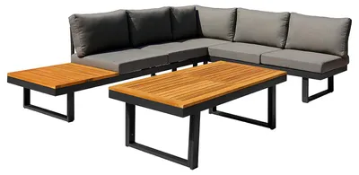 Produktbild von home24 Loungeset - Webstoff / Akazie / Aluminium - 3-teilig - Höhenverstellbar